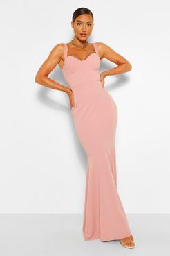 Fitted Fishtail Maxi Bridesmaid Dress - Pink - 10