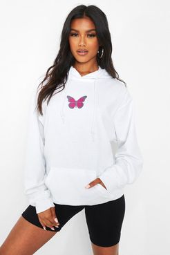 Butterfly Print Hoodie - White - S