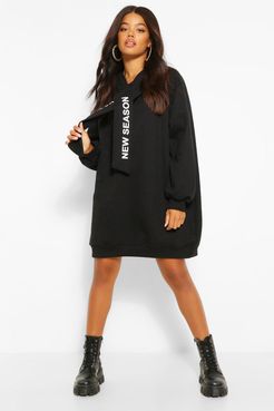 Hooded Slogan Tape Sweatshirt Dress - Black - 4