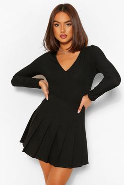 Woven Pleated Super Mini Tennis Skirt - Black - 4