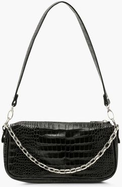 Chain Detail Croc Shoulder Bag - Black - One Size