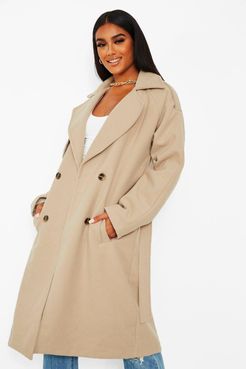 Wool Look Belted Trench Coat - Beige - 10