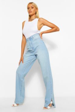 Side Split Straight Jeans - Blue - 2