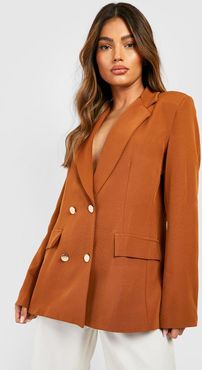 Double Breasted Button Front Blazer - Brown - 4