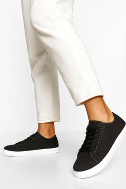 Wide Fit Basic Lace Up Canvas Sneakers - Black - 5