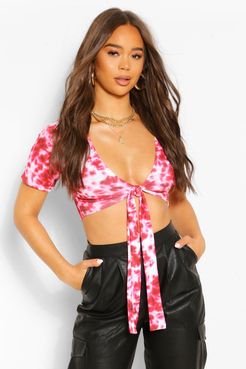 Tie Dye Rib Tie Front Top - Red - 4