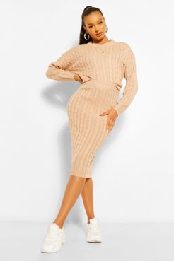 Cable Knit Midi Skirt Two-Piece - Beige - S