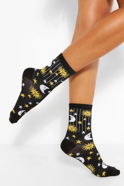Celestrial Print Sports Sock - Black - One Size