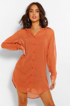 Dobby Oversized Dip Hem Shirt Dress - Orange - 4
