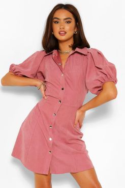 Puff Sleeve Button Down Shirt Dress - Pink - 8