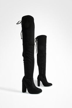 Wide Width Block Heel Thigh High Boot - Black - 5