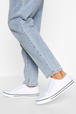 Lace Up Canvas Flat Sneakers - White - 5