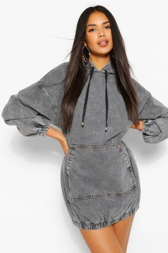 Hooded Denim Pullover Dress - Grey - 2