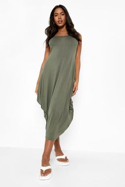 Racer Back Ruched Maxi Dress - Green - S/M
