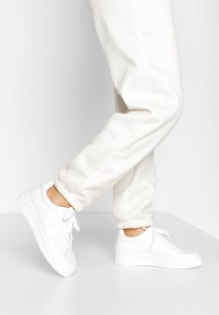 Ribbed Sole Lace Up Sneakers - White - 5
