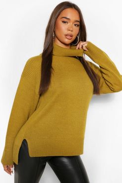 Turtleneck Tunic Length Chunky Sweater - Green - S