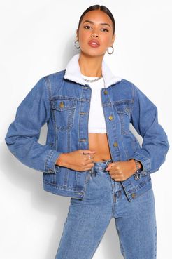 Borg Collar Jean Jacket - Blue - 10