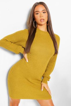 Round Neck Sweater Dress - Green - S