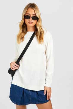 Round Neck Lightweight Sweater - White - S