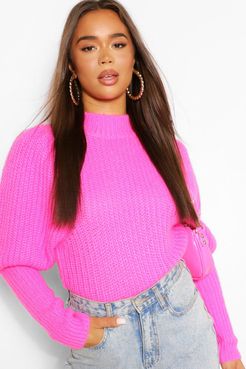 Textured Yarn Puff Sleeve Sweater - Pink - L