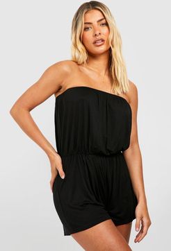 Basic Bandeau Flippy Hem Romper - Black - 6