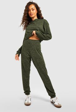 Melange Knitted Hoody And Jogger Two-Piece Set - Green - 2
