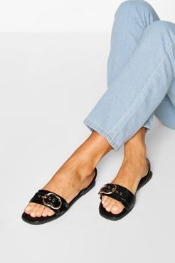 Buckle Trim Sling Back Sandals - Black - 5