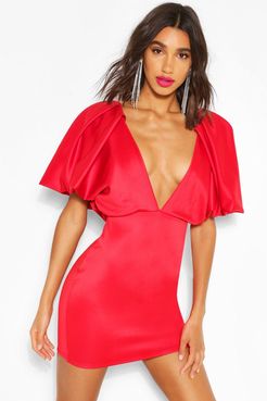 Puff Sleeve Plunge Mini Dress - Red - 4