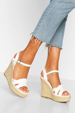 Twist Front Espadrille Wedges - White - 5