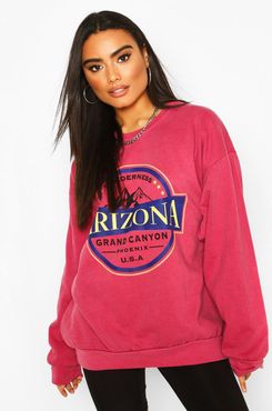 Arizona Slogan Washed Oversized Sweater - Pink - S