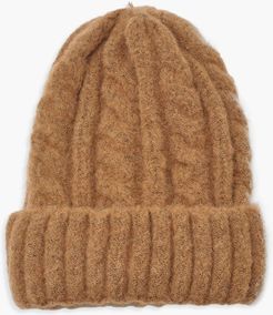 Chunky Mixed Marl Cable Knit Beanie - Beige - One Size