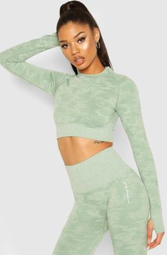 Fit Camo Contouring Seamless Long Sleeve Crop - Green - S