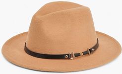 Pu & Chain Detail Fedora Hat - Brown - One Size