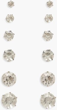 6 Pack Diamante Earrings - Grey - One Size