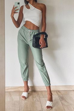 Faux Leather Relaxed Fit Jogger - Green - L