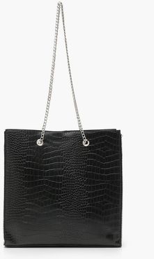 Premium Croc Pu & Metal Bead Tote Bag - Black - One Size