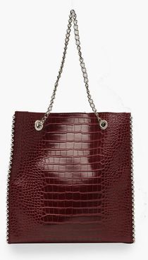Premium Croc Pu & Metal Bead Tote Bag - Red - One Size