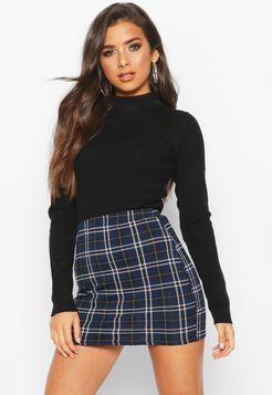 Plaid Flannel Basic Jersey Mini Skirt - Navy - 2
