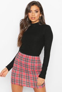 Plaid Flannel Basic Jersey Mini Skirt - Red - 2