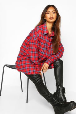 Woven Oversized Pocket Detail Flannel Shirt - Red - 2