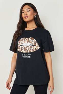 Leopard Lips Graphic T-Shirt - Black - S