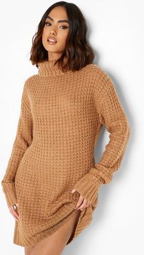 Turtleneck Fisherman Sweater Dress - Beige - S