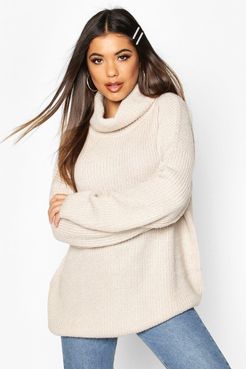 Turtleneck Oversized Sweater - Beige - S