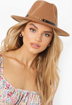 Chain Detail Fedora Hat - Brown - One Size