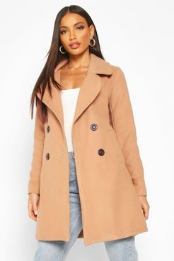 Double Breasted Collared Wool Look Coat - Beige - 4