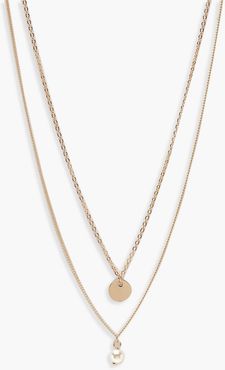 Circle & Pearl Simple Layered Necklace - Metallics - One Size