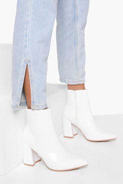Pointed Block Heel Sock Boots - White - 5
