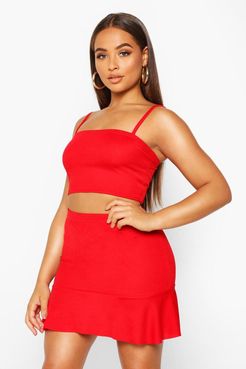 Strappy Crop Top And Skater Mini Skirt Two-Piece - Red - 2