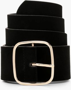 Suedette Square Buckle Waist Belt - Black - One Size
