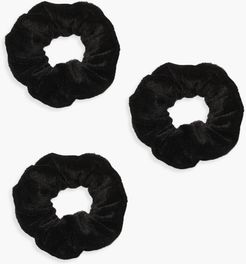 3 Pack Velvet Scrunchies - Black - One Size